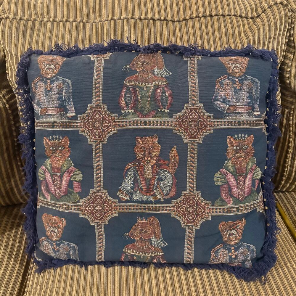 Regal Animals Tapestry Fringe Pillow Aristocrat Royalty Cats Dogs Belgian
